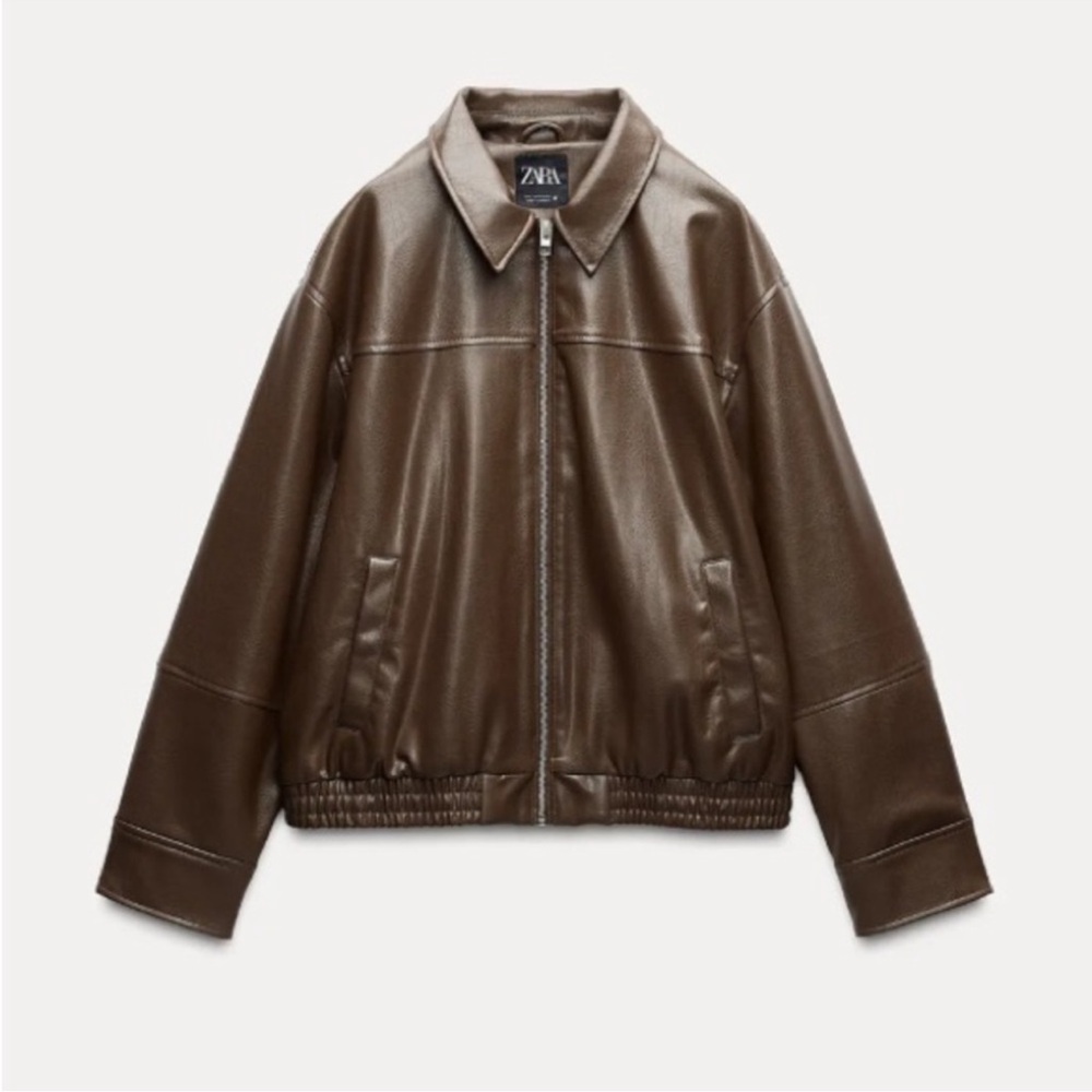 ZARA faux brown leather jacket
